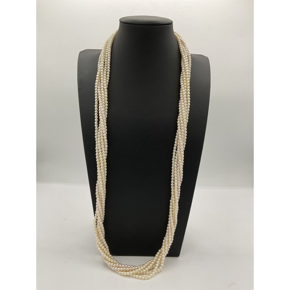 Multi Strand Faux Rice Or Freshwater Pearl Gold Tone Barrel Clasp 15" Drop